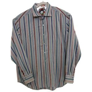 Robert Graham Shirt Mens Large Gray Herringbone Multicolor Stripe Classic Fit